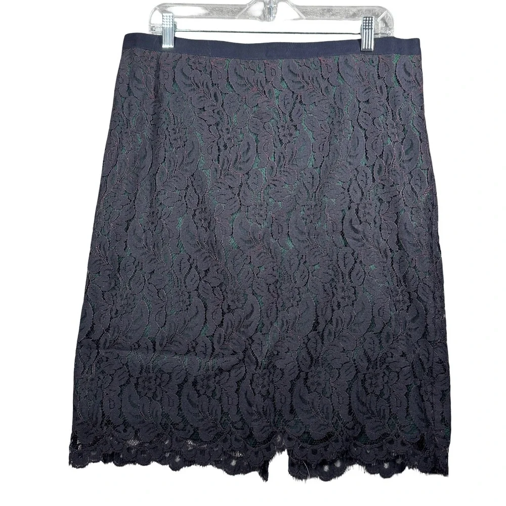 Talbots Skirt Petites 14P Black Lace Pencil Office Business Party Goth Glam Work